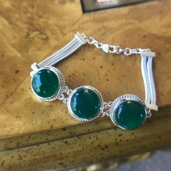 Genuine Green Onyx Sterling Silver Bracelet - Picture 2 of 7